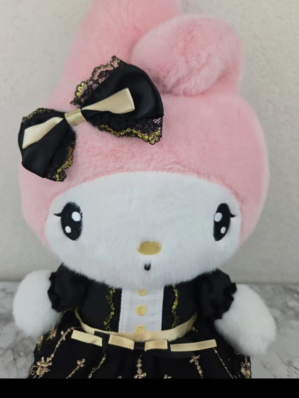 Sanrio My Melody Plush Doll in Pink with Black & Gold Dress